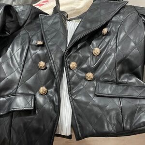 Anthropologie Black Quilted Jacket with Gold Buttons - XS